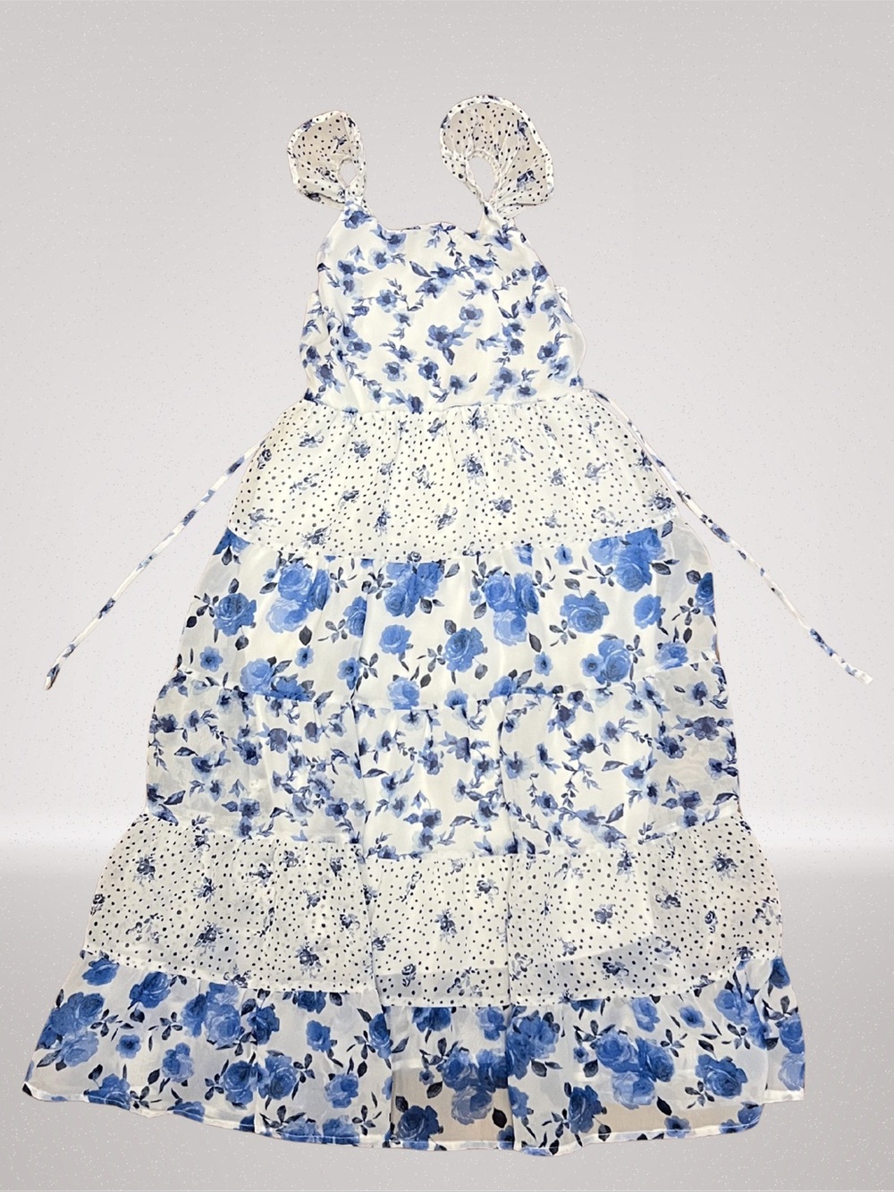 Speechless Girls Blue Floral Tiered Maxi Dress Size 5